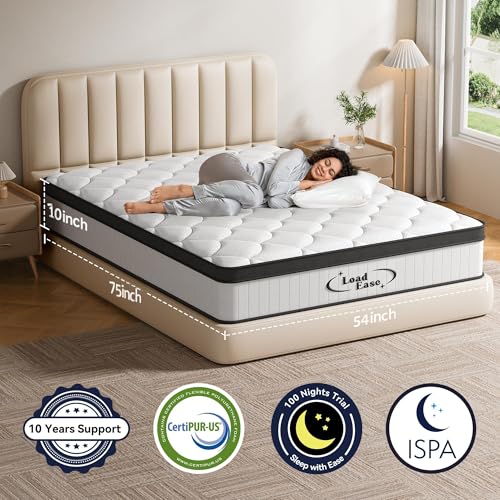 Full Size Mattress, 10 Inch Full Mattress, Medium Firm Memory Foam & Individually Wrapped Pocket Springs for Back Neck Pain Relief, Motion Isolation, Edge Support