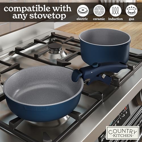 Image of Country Kitchen Cookware Set with Removable Handle, Oven & RV Safe Pots and Pans Set, Denim, Original