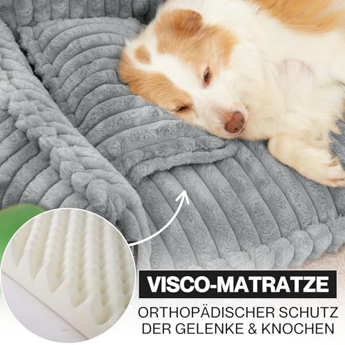 noviclass® Hundesofa Chaffar Hundebett | Orthopädische Matratze | Moderner Stil | Cord-Design Größen (Lichtgrau, XXL (140cm))