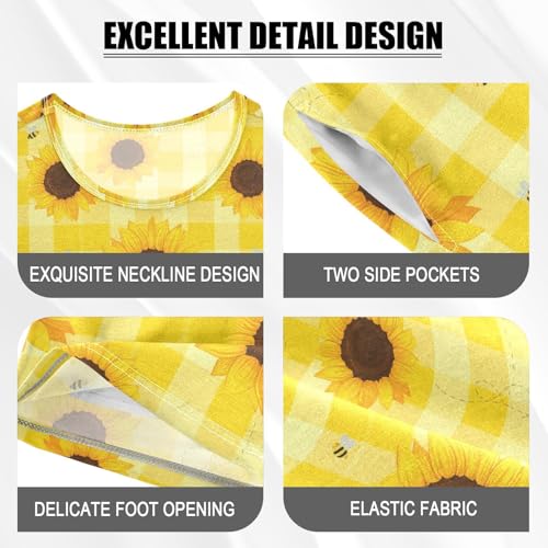 Bee Sunflower Yellow Pajama Set Short Sleeve Pajamas Shorts Sets Cotton PJS 2 Piece Clothes Set 5Y4