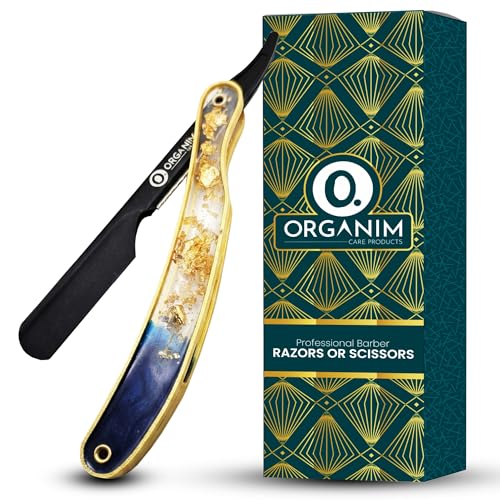 Image of Professional Straight Shaving Razor with Premium Handmade Resin Art Handle | Heavy Duty Sliding Head Barber Ustra for Men | Salon & Home Smooth Shave