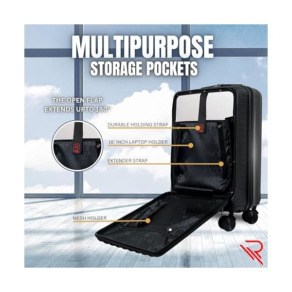 REFLECTION-Business-Travel-20Carry-On-Luggage-with-Front-Open-Laptop-CompartmentHardside-Suitcase4-Spinner-WheelsPremium-QualityProfessional-lookBlack REFLECTION Business Travel 20"Carry On Luggage with Front Open Laptop Compartment|Hardside Suitcase|4 Spinner Wheels|Premium Quality|Professional look(Black)