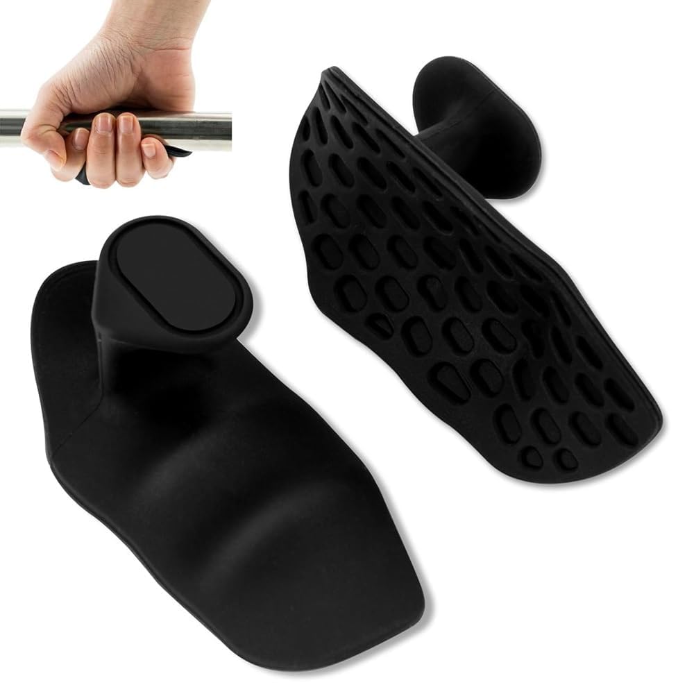 SKYFUN (LABEL) Silicone Anti-Slip Rubber Fingerless Workout Grips - Ergonomic Rubber Hand Protector Gloves for Weight Lifting, Pull-Ups, Gym Training Exercise-2 Pack (Black)-picture-12