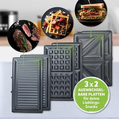 GOURMETmaxx Waffeleisen 3 in 1 | Waffelautomat, Sandwichmaker, Kontaktgrill | Multifunktionsgerät mit abnehmbaren Platten, Antihaftbeschichtung, Cool-Touch Griff und Kontrollleuchte | 800 W – Bild 3