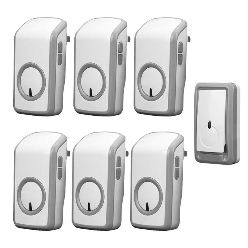 Mini Campanello Wireless Impermeabile IP44, Kit Campanello Porta a Lungo Raggio 1150 piedi/350 m, 1 Pulsante e 6 ricevitori, 48 suonerie, 6 Livelli di Volume, indicatore