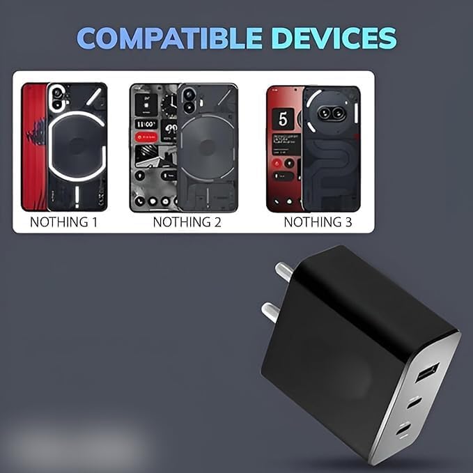 Image of Original 65W Charger Compatible with Nothing Phone 1 | 2A | 2A Plus | CMF Phone 1 | 2 with SIX Months Replacement Warranty