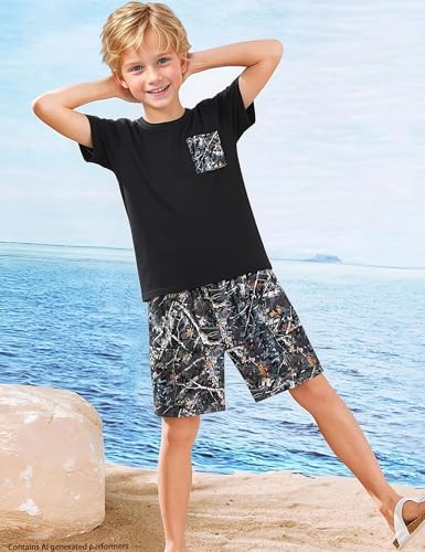 Image of mksodopy Boys Summer Outfit Set 2 Piece T Shirt and Camo Shorts Casual Clothes for Little Big Boys