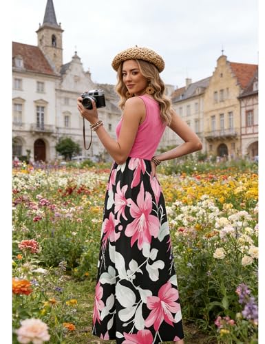 Image of Bluetime Women's Summer Boho Sleeveless Floral Print Tank Long Maxi Dress (S-3XL)