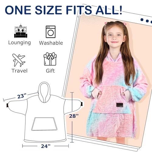 Image of Catalonia Oversized Blanket Hoodie Sweatshirt, Fleece Pullover with Large Front Pocket, for Adults Men Women, Cat Rainbow, 4-12 Years