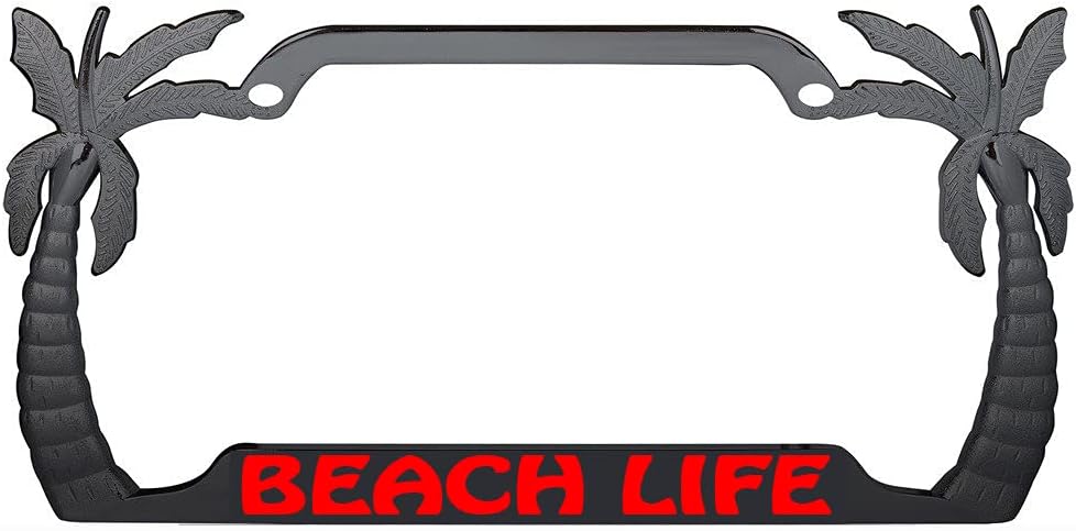 Beach Life License Plate Frame Holder Bracket for All US/CAN Vehicles | Made in The USA | Great Gift(A - Chrome/Black)