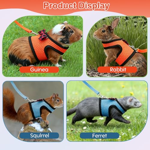 Image of Guinea Pig Harness and Leash,2packs Guinea Pig Clothes Baby Ferret Rats Hamster Soft Mesh Harness Leash for Decoration,Hamster Harness can be Adjusted to Any Size. (Blue + Orange)
