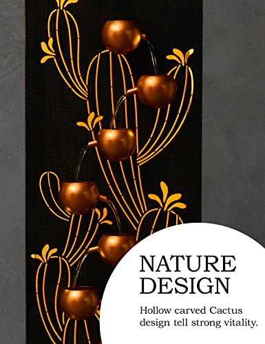 Axoso Outdoor Fountains And Waterfalls 9-Tier Freestanding Fountain Cascading Indoor Fountain Led Lights Hollow Carved Cactus Flower Garden Patio Backyard Porch Balcony Living Room 50 Inch Tall Bronze #TOP4