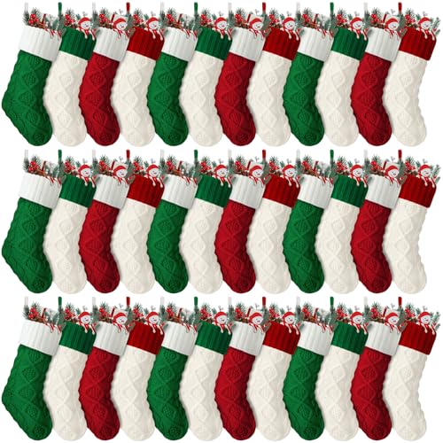 Hungdao 36 Pcs Christmas Stockings Bulk Mini Knitted Xmas Socks 8.3 Inch Rustic Double Sided Fireplace Hanging Stockings Vintage Mini Socks for Christmas Decoration (Multi Colors)
