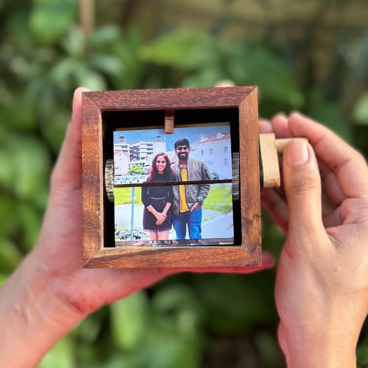 Image of PRINK Personalized Photo Flip Box Wooden - Crank Photo Box with 16 Pictures | Best Friend Gift for Friendship Day | Anniversary Birthday and Wedding Keepsake | Surprise Gift for Boyfriend Girlfriend and Personalised Gift for Women