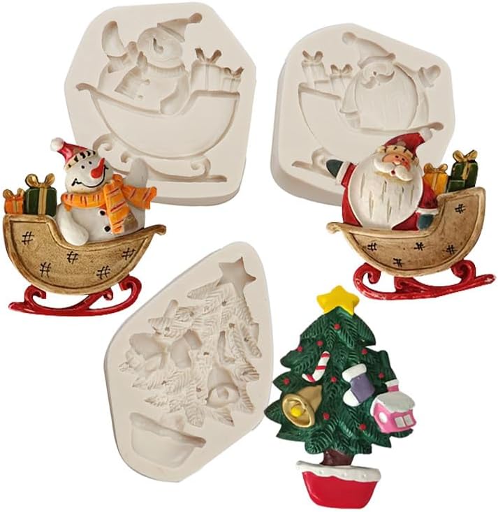 Juego de 3 moldes de moldes de caramelo para árbol de Navidad, muñeco de nieve de Navidad, molde de Papá Noel, molde de Navidad para pudín, jabón,