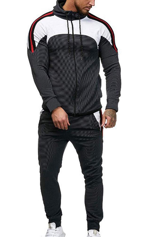 Strój sportowy męskie spodnie dresowe + unikalne topowe bluzy z kapturem zestaw dresowy męski prążkowane kolory splot dres codzienny sport, ciemnoszary, XXL