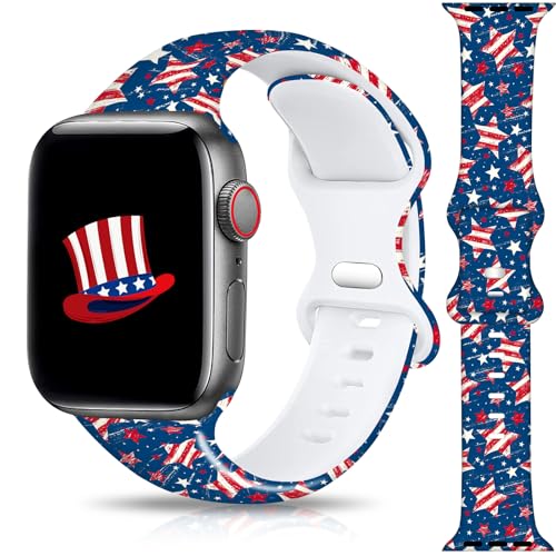 Christmas Halloween Watch Band Compatible with Apple Watch Band 38mm 40mm 41mm 42mm 44mm 45mm 46mm 49mm, Christmas Holiday Replacement Strap Band for iWatch Series Ultra SE 10 9 8 7 6 5 4 3 (4th Of July Blue, 38/40/41/42mm(Series 10))