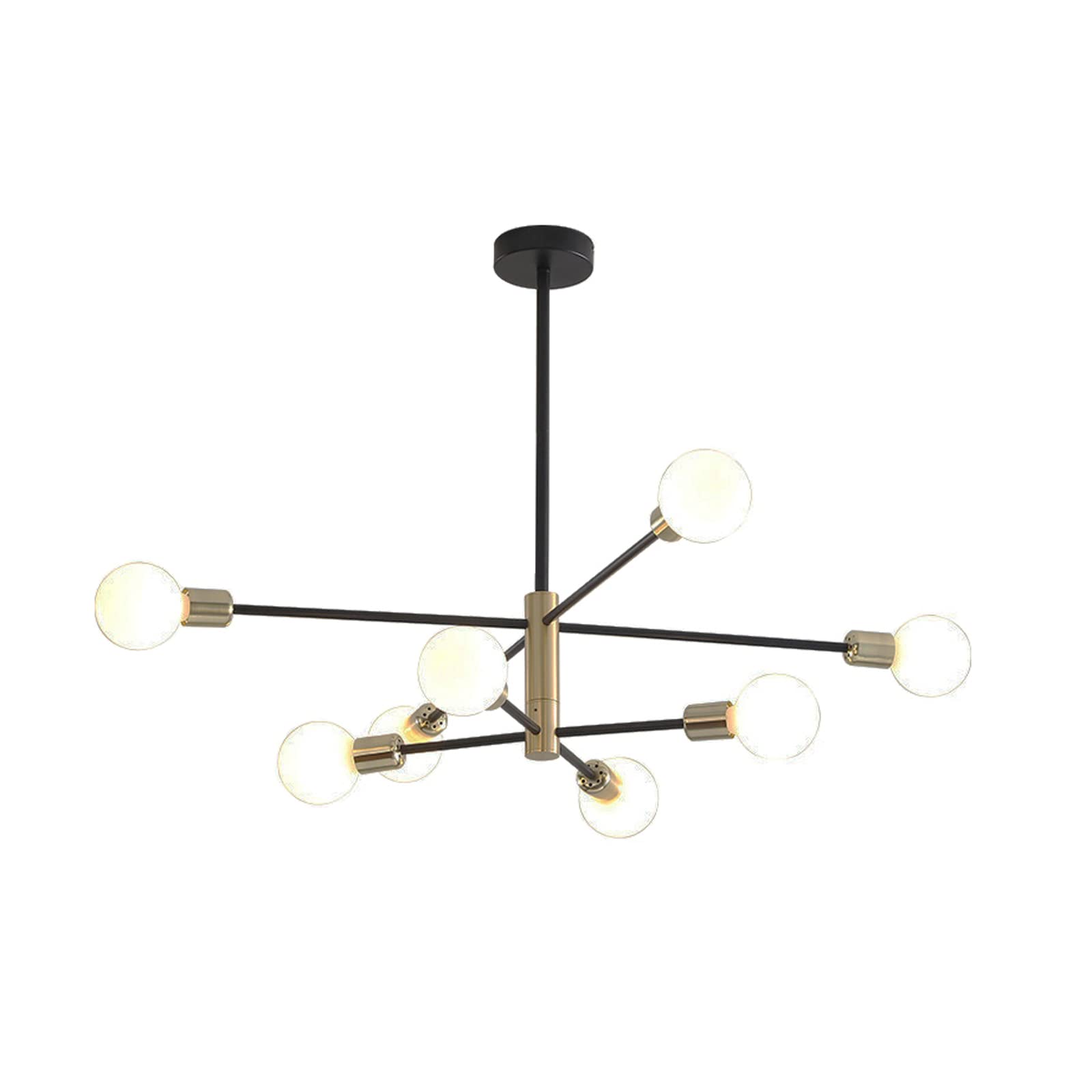 Plafonnier industriel vintage à 8 lumières et lustre noir réglable