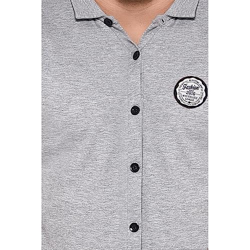 Image of Geum Men's Casual Shirt with Graphic Print | Short Sleeve Button-Down Shirt for Casual & Streetwear Look | Cotton Blend Slim Fit Shirt