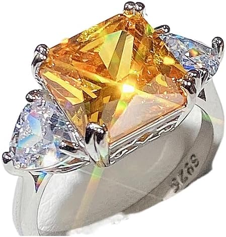 Miniatura 10 de Anillo de compromiso de plata de ley 925 con diamantes de color cuadrado, anillo de compromiso con circonita cúbica para mujer, banda fina para