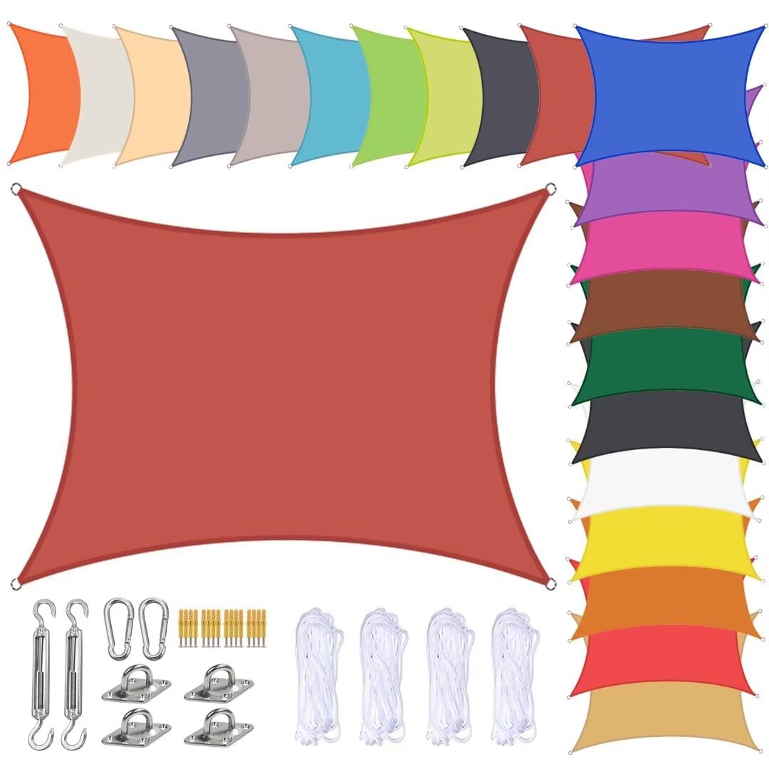 Voile d'ombrage imperméable lot de 3 avec œillets rouge vin pour terrasse