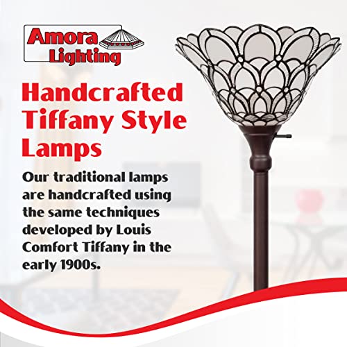 Amora Tiffany Floor Lamp Torchiere - Traditional Style Peacock Floor Lamp - 69” Tall Floor Stained Glass Lamp - Tiffany Floor Lamps For Living Room #TOP7