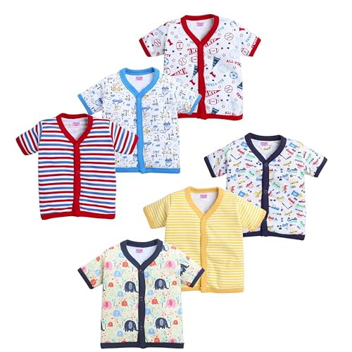 Baby Boys' & Baby Girls' T-Shirt Cotton Front Open Half Sleeve Jhabla Vest- Tshirt (in, Age, 9 Months, 12 Months, Regular, Pack of 6)
