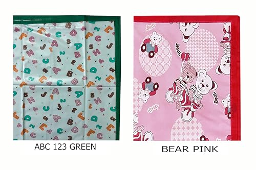Image of EcoSoft Plastic Sheet,PVC Sheet for Kids,Rubber Sheet for Babies,Bed Wetting Protector(90 x 135 cm) (Pink Bear & Green ABC123)