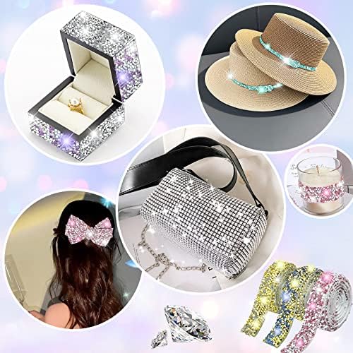 10 Rolls Diamond Bling Crystal Rhinestone Ribbon, Self Adhesive DIY Rhinestones Sequin Strips Sticker, Glisten Rhinestone Sequin Decoration for Crafts Wedding Party Shoes Clothing (Style 1)