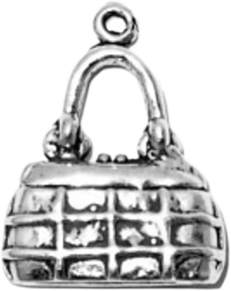 Sterling Silver 7" 4.5mm Charm Bracelet With Attached 3D Womens Purse Handbag With Strap Charm