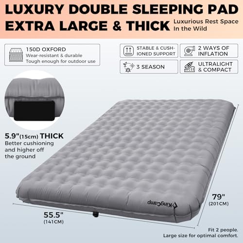 KingCamp Colchão de ar de 15 cm de espessura almofada de dormir para acampamento duplo inflável tape