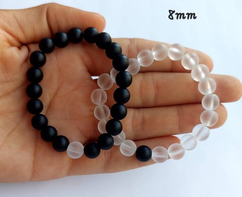 Image of MEENAZ Bracelet for Women Men boys Fashion White Black Beads Bracelets Couple Bracelets Strechable Adjustable Jewellery Birthday Gift Anniversary Wife Husband Stone Couples Combo Best Friend black 362