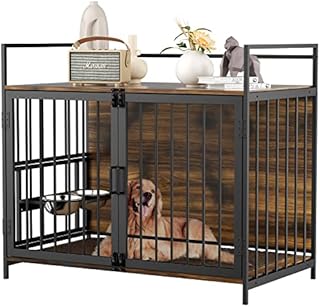 LOVMOR Dog Crate Furniture-Style Cages for Dogs Indoor Heavy Duty Super Sturdy Dog Kennels with 2 Stainless Steel Bowls and Dog Pad (41Inch = Int.dims: 39.7