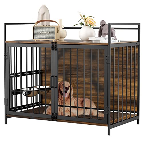 LOVMOR Dog Crate Furniture-Style Cages for Dogs Indoor Heavy Duty Super Sturdy Dog Kennels with 2 Stainless Steel Bowls and Dog Pad (41Inch = Int.dims: 39.7