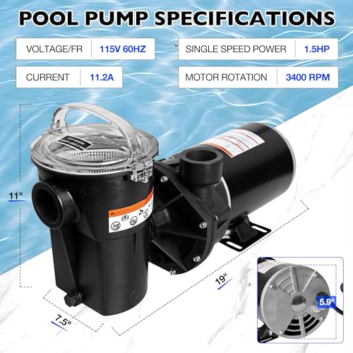Pool Pump 1.5 HP Replacement for Hayward Power Flo LX Series W3SP1580X15, Above Ground Swimming Pool Pump Motor – Single Speed 115V 48Y Frame - Thumbnail 2