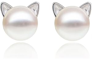 S.Leaf Cat Earrings Pearl Earrings Sterling Silver Earrings for Women