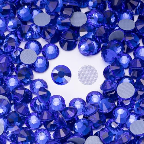 Image of Hotfix Rhinestones Bulk 300PCS SS30 (6.3-6.5mm), Royal Blue Glass Rhinestones for Clothes, Tumblers, Shoes DIY, Heat Transfer Flatback Gems for Crafts & Decoration