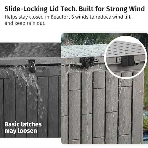 Image of EAST OAK Outdoor Storage Box, 31 Gallon Deck Box Indoor and Outdoor Use, Waterproof Resin Storage Bin for Package Delivery, Patio Cushions, Gardening Tools, Lockable, UV Resistant, Grey