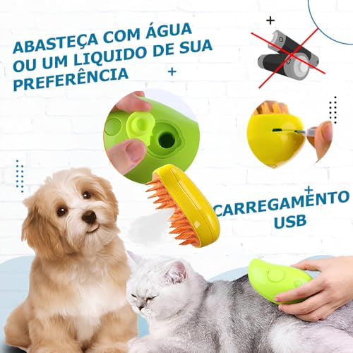 Escova Pet A Vapor 3 Em 1 Linha Premium Para Cães e Gatos - Autolimpante, Massagem e Remoção de Pelo