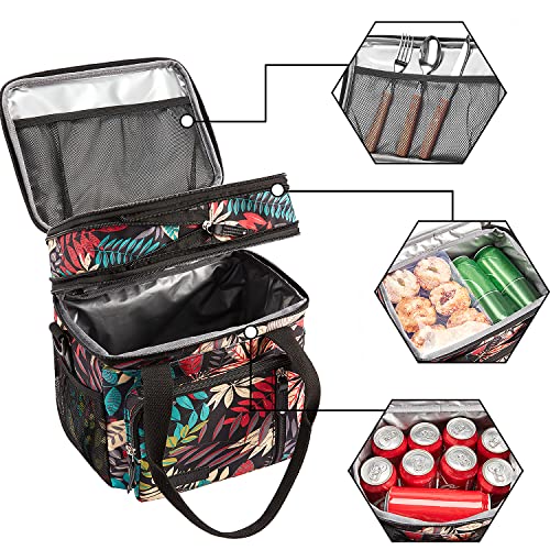 Adult Insulated Lunch Box for Work, Expandable Large Lunch Bags for Women Men, Leakproof Double Deck Lunch Box Cooler Tote Bag with Removable Shoulder Strap (New Flower) by MOV COMPRA - Image 4