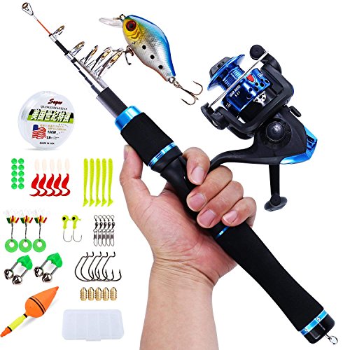 Sougayilang Kids Fishing Pole with Spinning Reels,Telescopic Fishing Rod for Travel Freshwater Bass Trout Fishing(Blue) - Image 2
