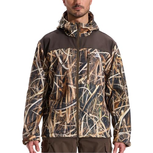 Image of LOOGU Mens Camo Jacket Hunting Hooded Softshell Fleece Lined Outdoor Hiking Coat
