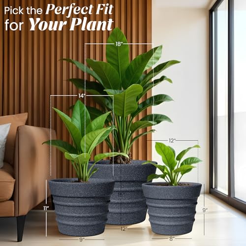 Image of YUCCABE ITALIA FOXB BR 18, 14, 12 INCH Grey Pots for Plants Highly Durable Lightweight Indoor Outdoor Flower Pot Gamla for Living Room, Balcony, Garden
