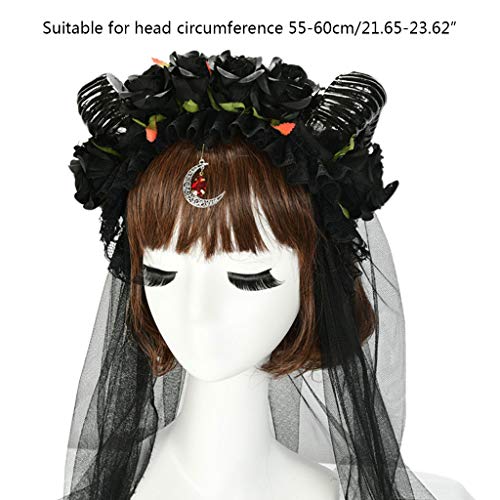 Serre-tête Lolita Halloween avec corne de mouton et pendentif lune mystique