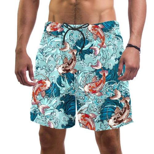 Short de bain homme motif carpe séchage rapide pour plage