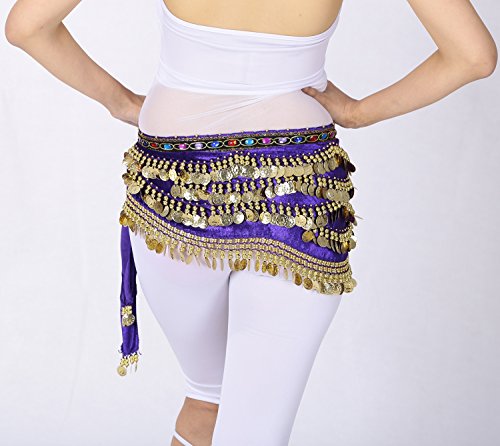 Whitewed Beaded Velvet Belly Dance Performance Coin Hip Scarf Scarves Wrap3