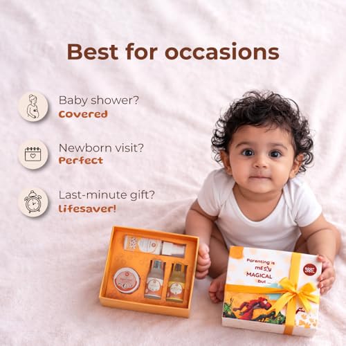 Image of ROOT and SOIL Newborn Baby Care Gift Set | Baby Kit for New Born Boys & Girls | Natural Baby Gift Pack with Almond Oil, Lotion & Coconut-Based Essentials | 0+ Months