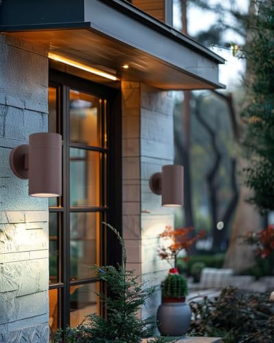 Image of Ken & Ricky Modern Aluminum Outdoor Wall Sconce Lights,Brown Color,2 Pack