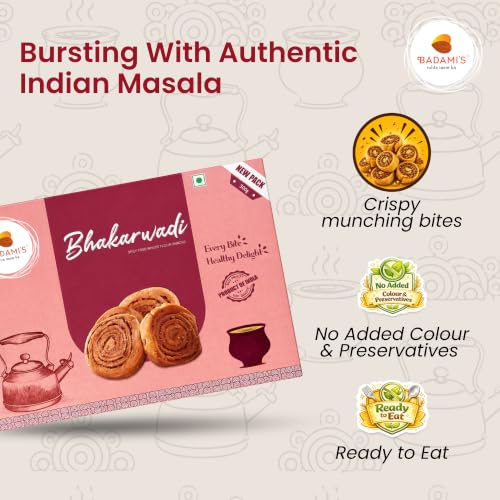 Image of Badami's Bhakarwadi 300g with Complimentary Rakhi | Crispy & Tasty Gujarati Namkeen Snack | Traditional Bakarwadi | Ready to Eat Tea Time Munching Snack | Raksha Bandhan Gift Pack