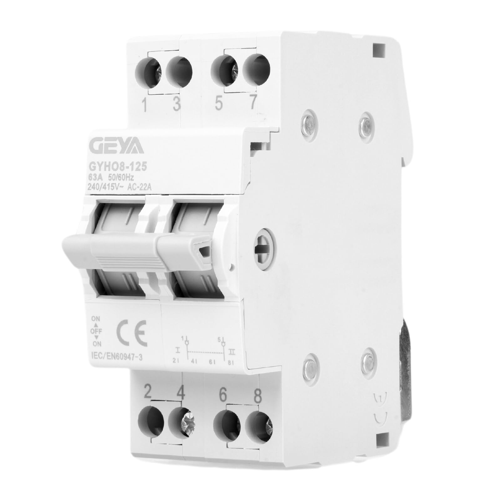 Jadeshay Przełącznik transferu, ręczny przełącznik transferu 63A 240 V AC Przełącznik izolacji, montaż na szynie DIN 35 mm (2P63A)